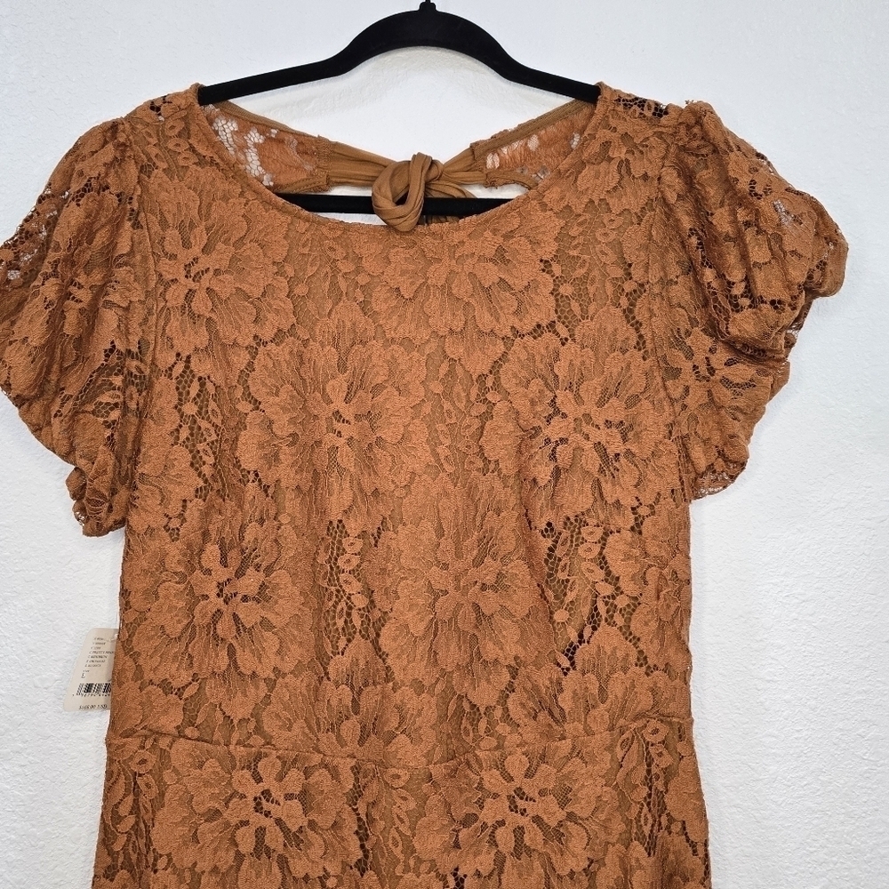 Free People Hailee Lace Mini Dress  Romantic Party Puff Sleeve Open Back Size L - Picture 3 of 16